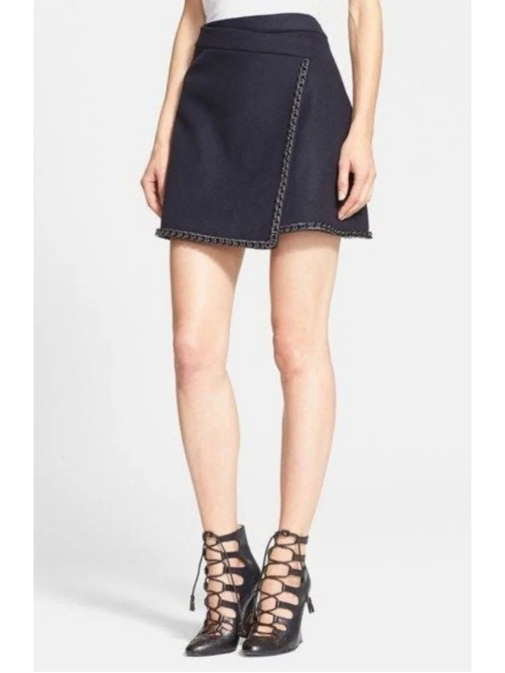 Nwt Tory Burch Brenda Navy Chain Trim Wrap Mini Skirt Size 8